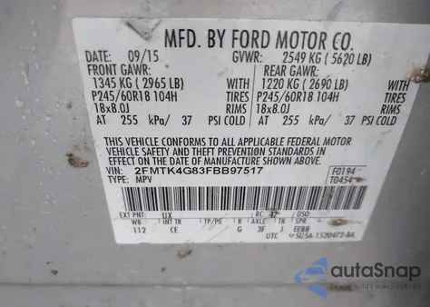 2015 Ford Edge Se z USA, uszkodzony, nr VIN 2FMTK4G83FBB97517